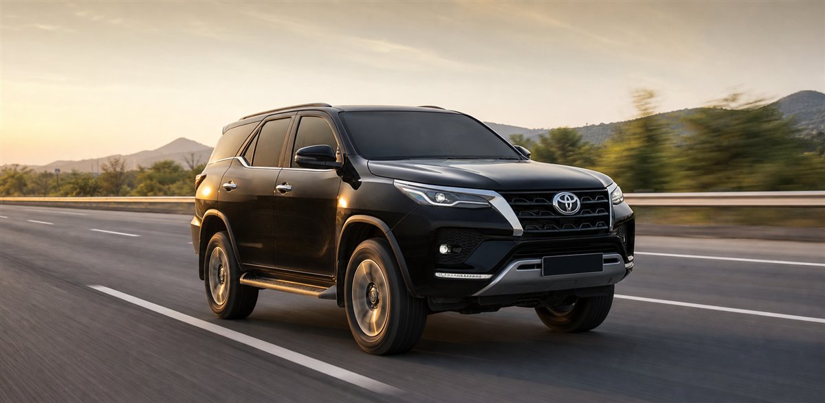 Fortuner / Similar VIP cab driving on an open road